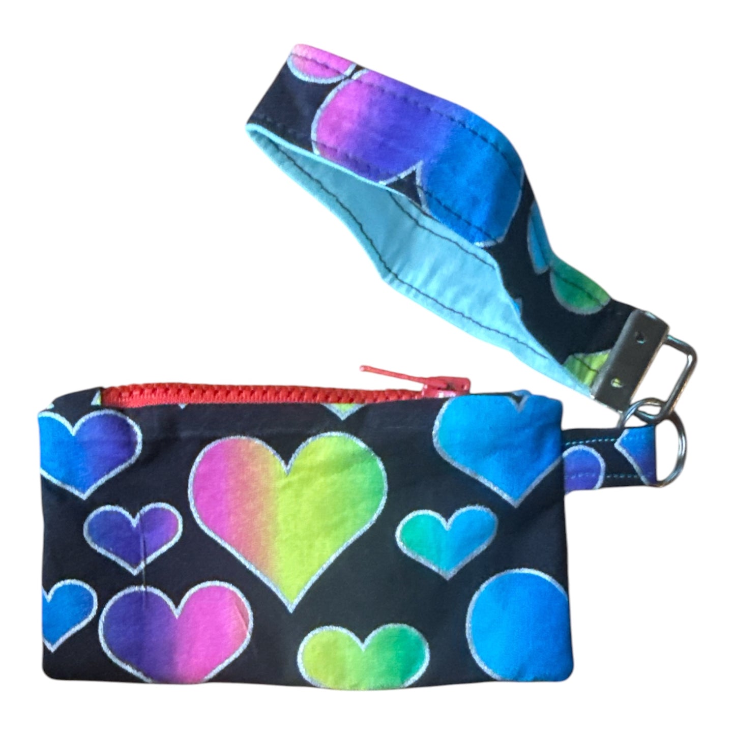 Neon Rainbow Hearts on Black zipper coin pouch