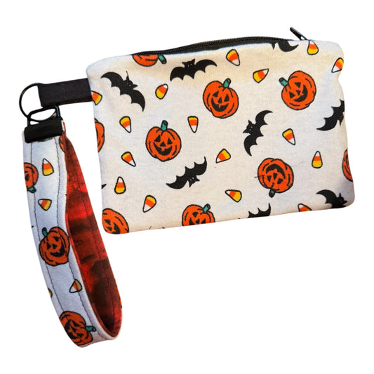 Bats and Pumpkins, A Halloween Themed Zipper Pouch and Wristlet