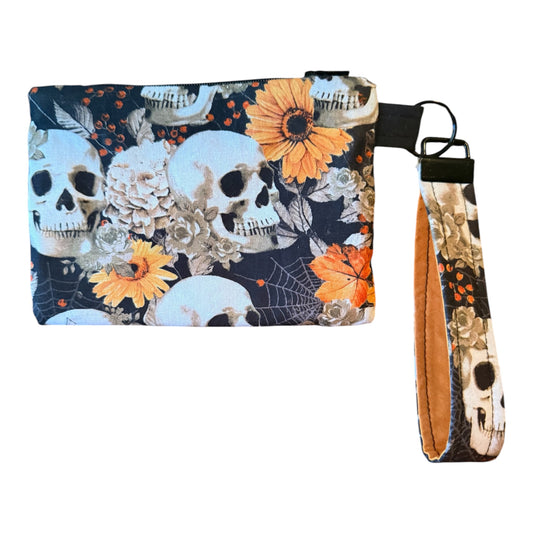 Autumn Floral Skulls Zipper Pouch and Wristlet