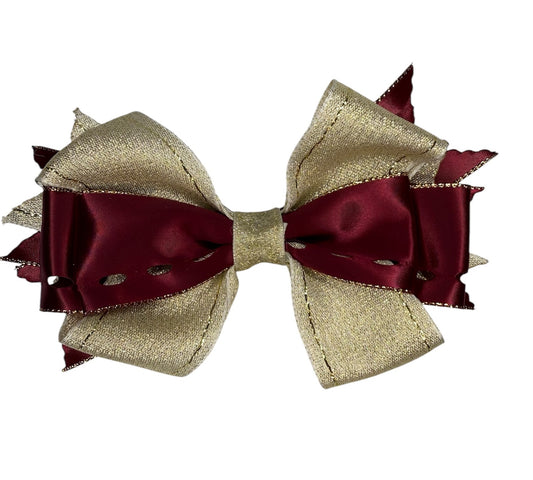 Burgundy & Gold Large Hair Bow