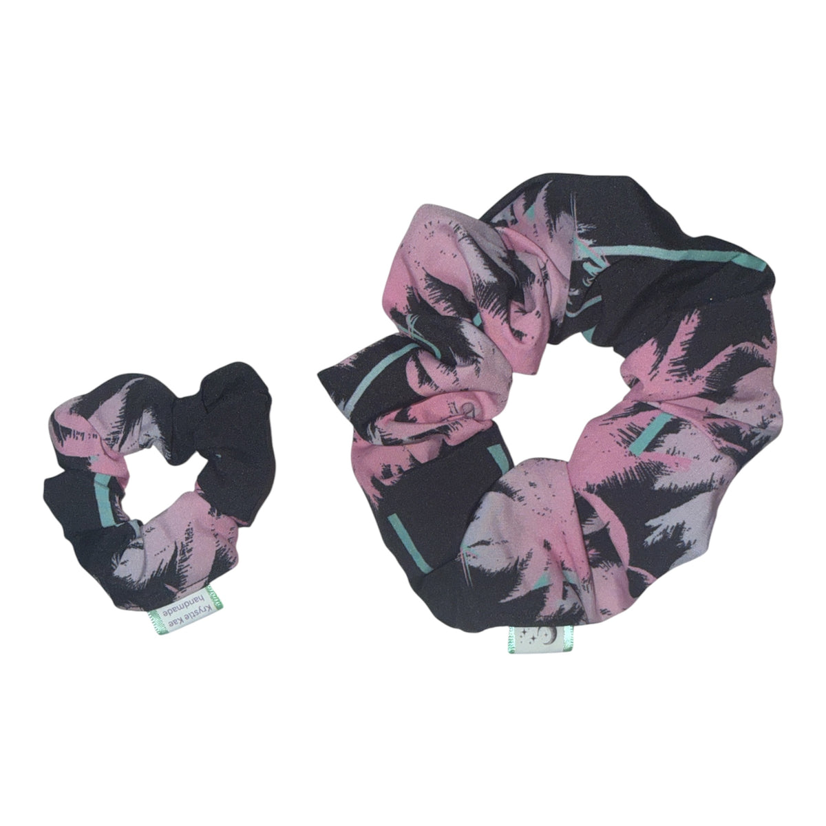 Pink & Mint on Black Scrunchie