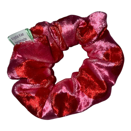Red hearts on Pink  Mini Scrunchie