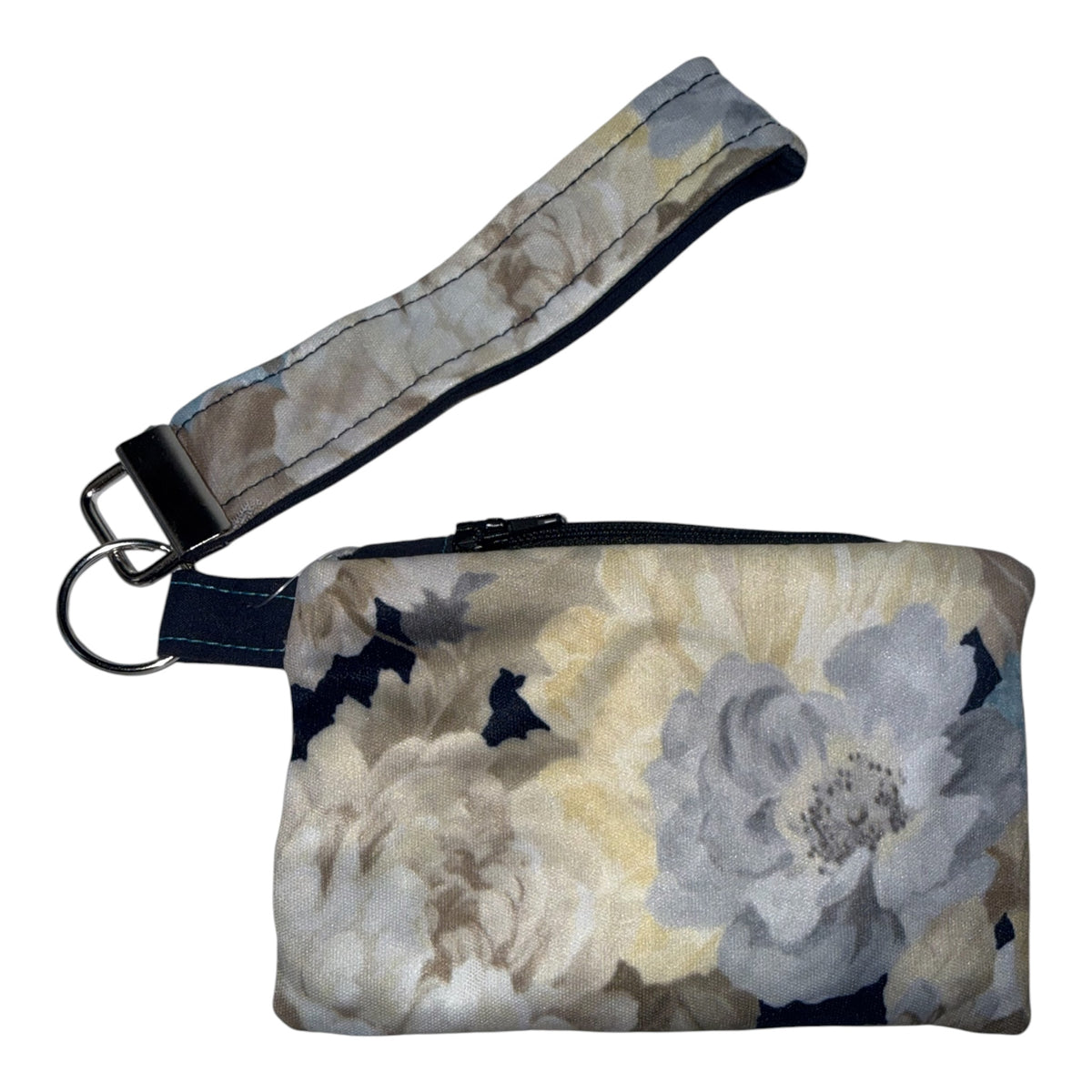 Blue & White Floral Zipper Coin Pouch with wristlet