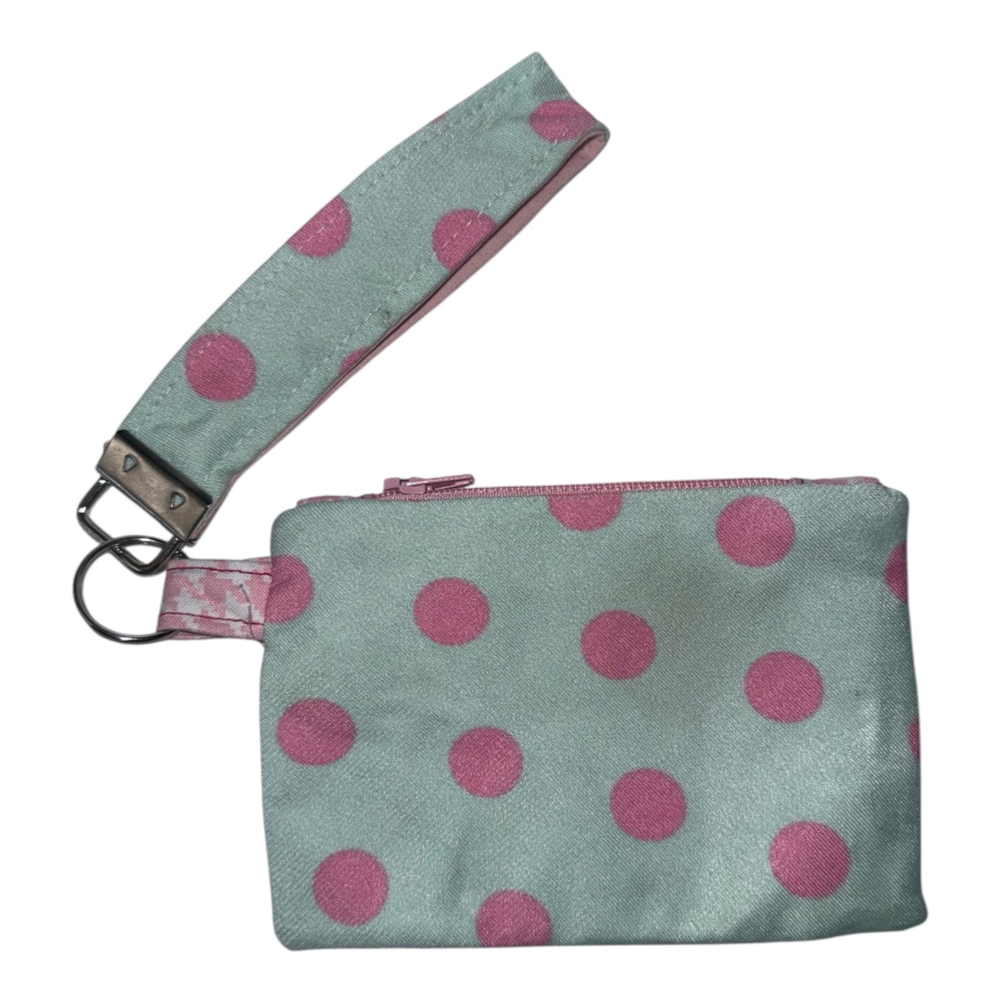 Mint with Pink Dots Zipper Coin Pouch with wristlet
