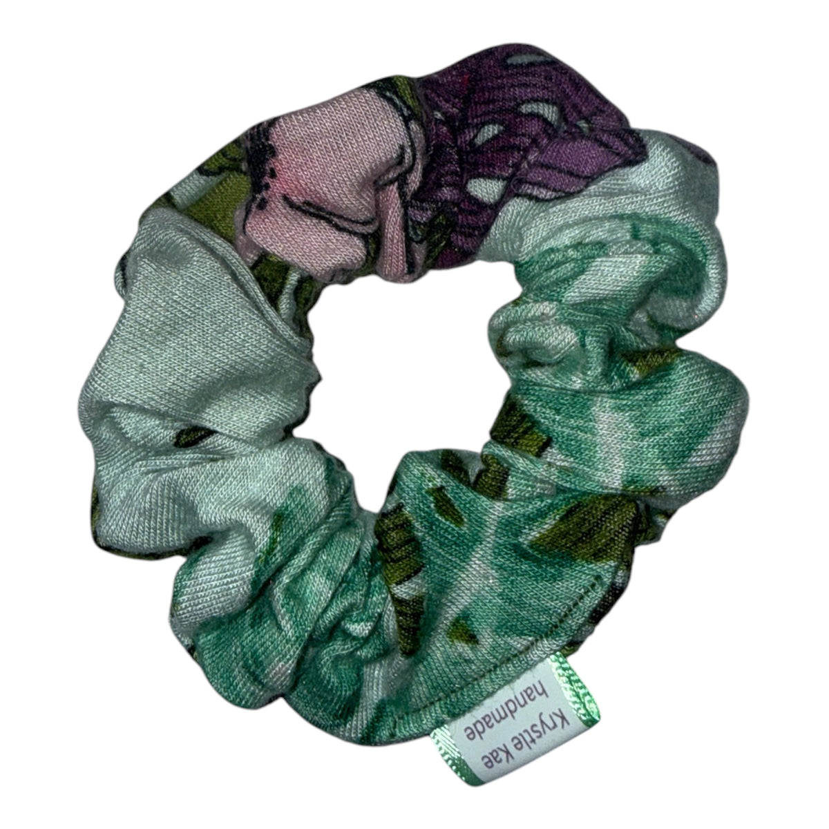 Purple Flowers on mint green Scrunchie