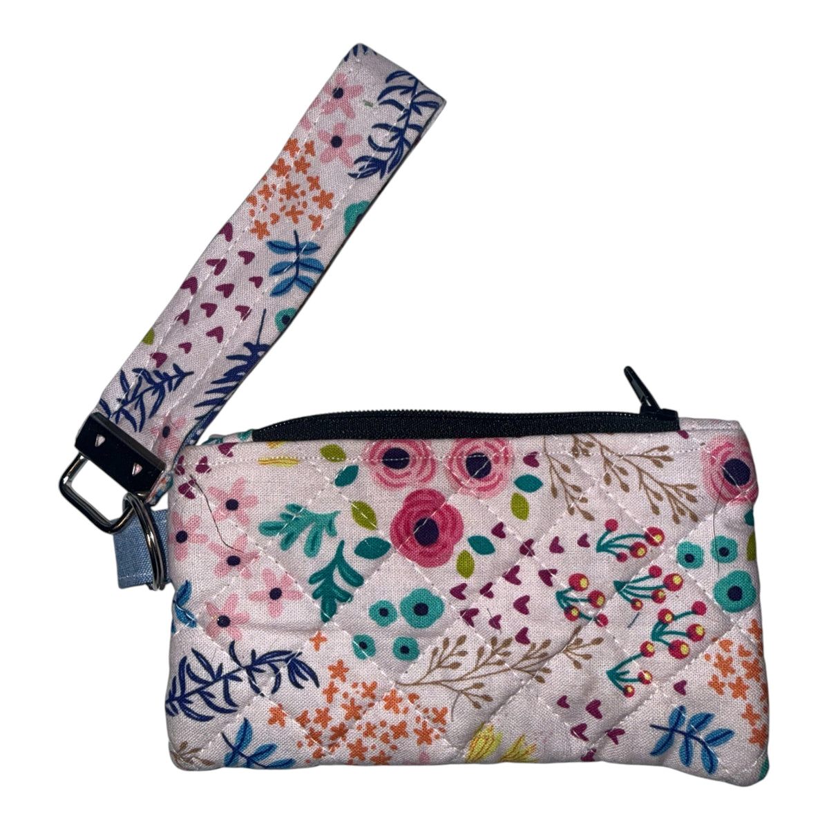 Quilted Floral on Pink Zipper Coin Pouch with wristlet