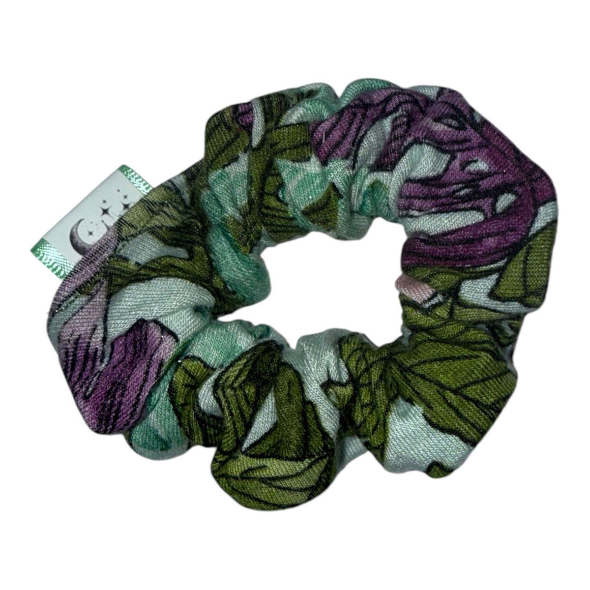 Purple Flowers on mint green Scrunchie