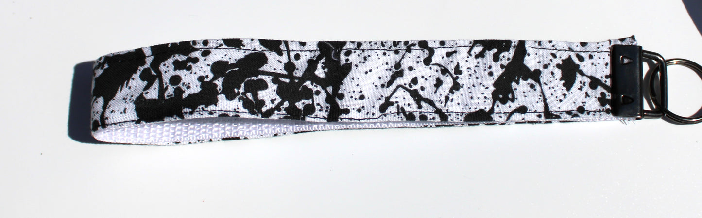 Black and white splatter Key Fob Wristlet.