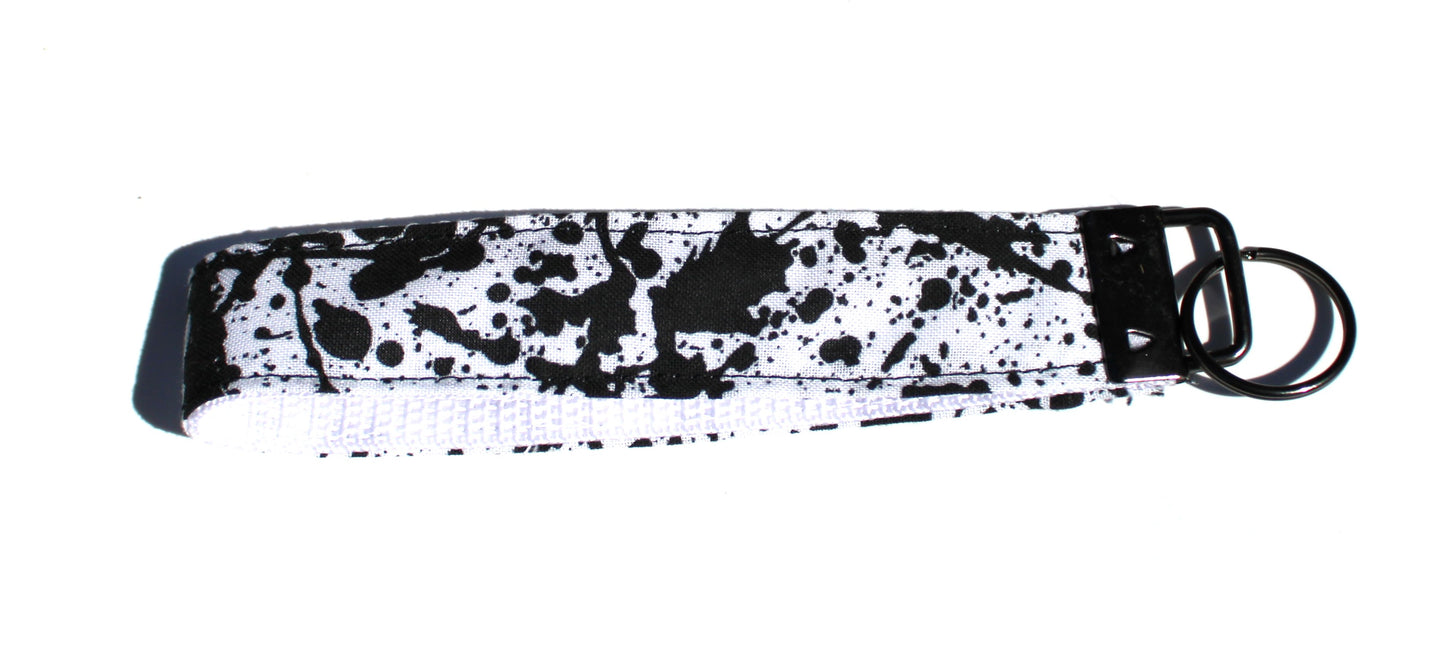 Black and white splatter Key Fob Wristlet.