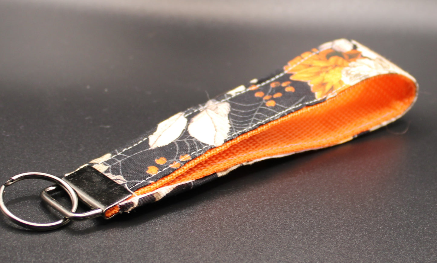 Orange Flower with Skull Key Fob Wristlet - Floral Accessory with a Twist!