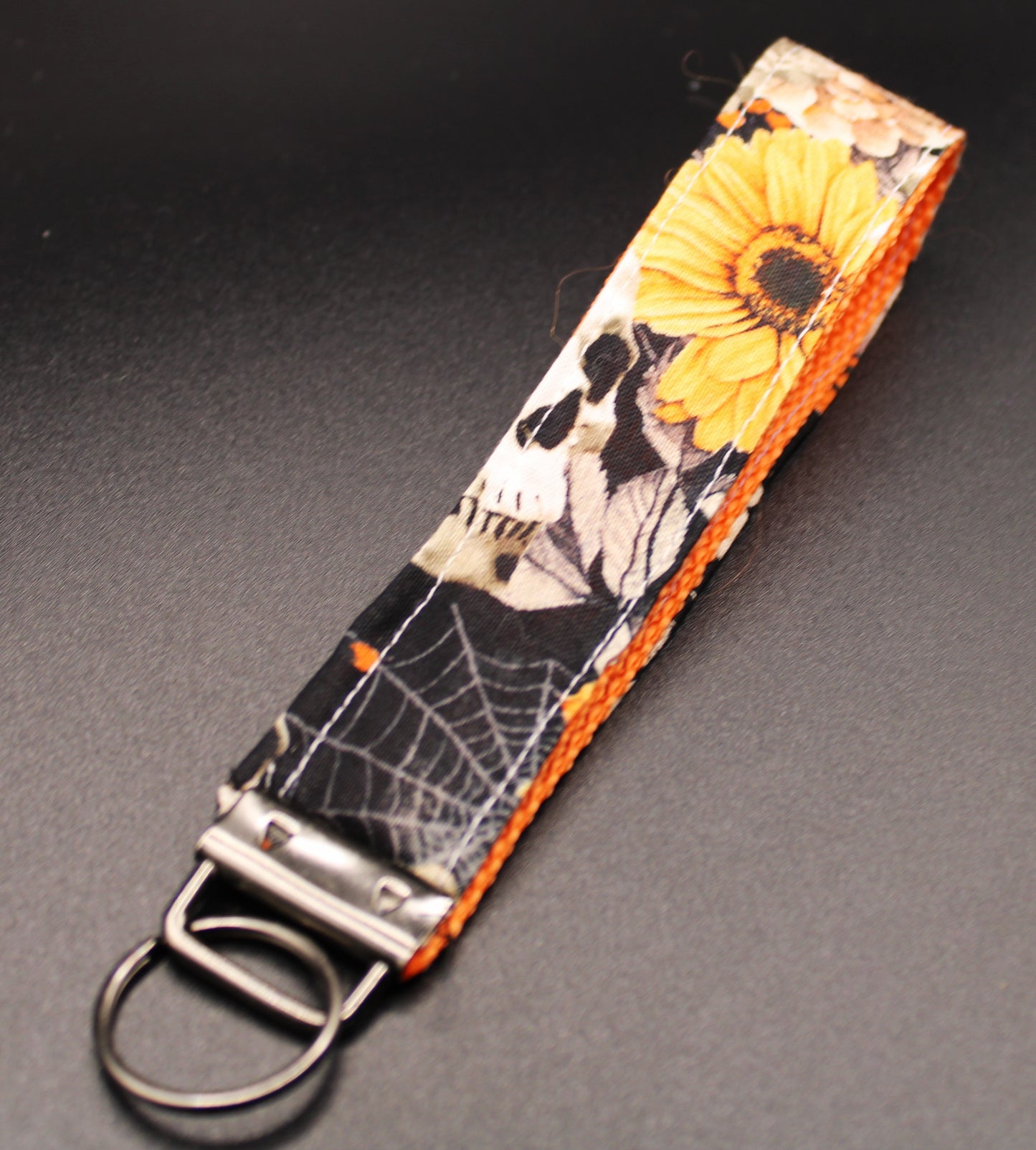 Orange Flower with Skull Key Fob Wristlet - Floral Accessory with a Twist!