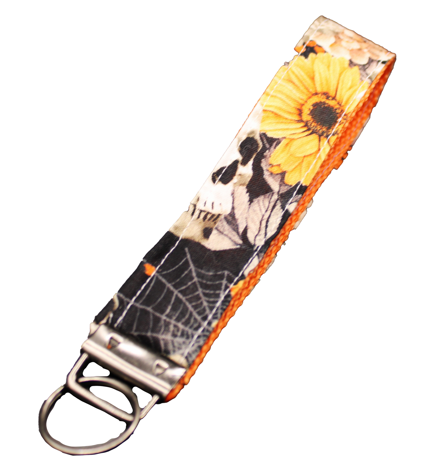 Orange Flower with Skull Key Fob Wristlet - Floral Accessory with a Twist!