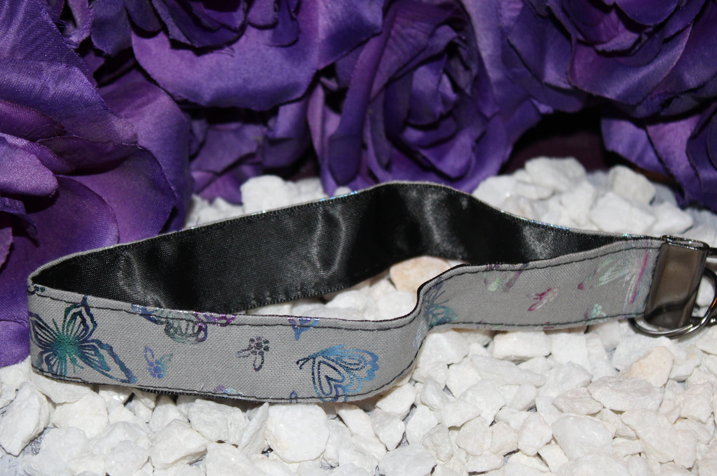 Grey Key Fob Wristlet with Whimsical Butterflies