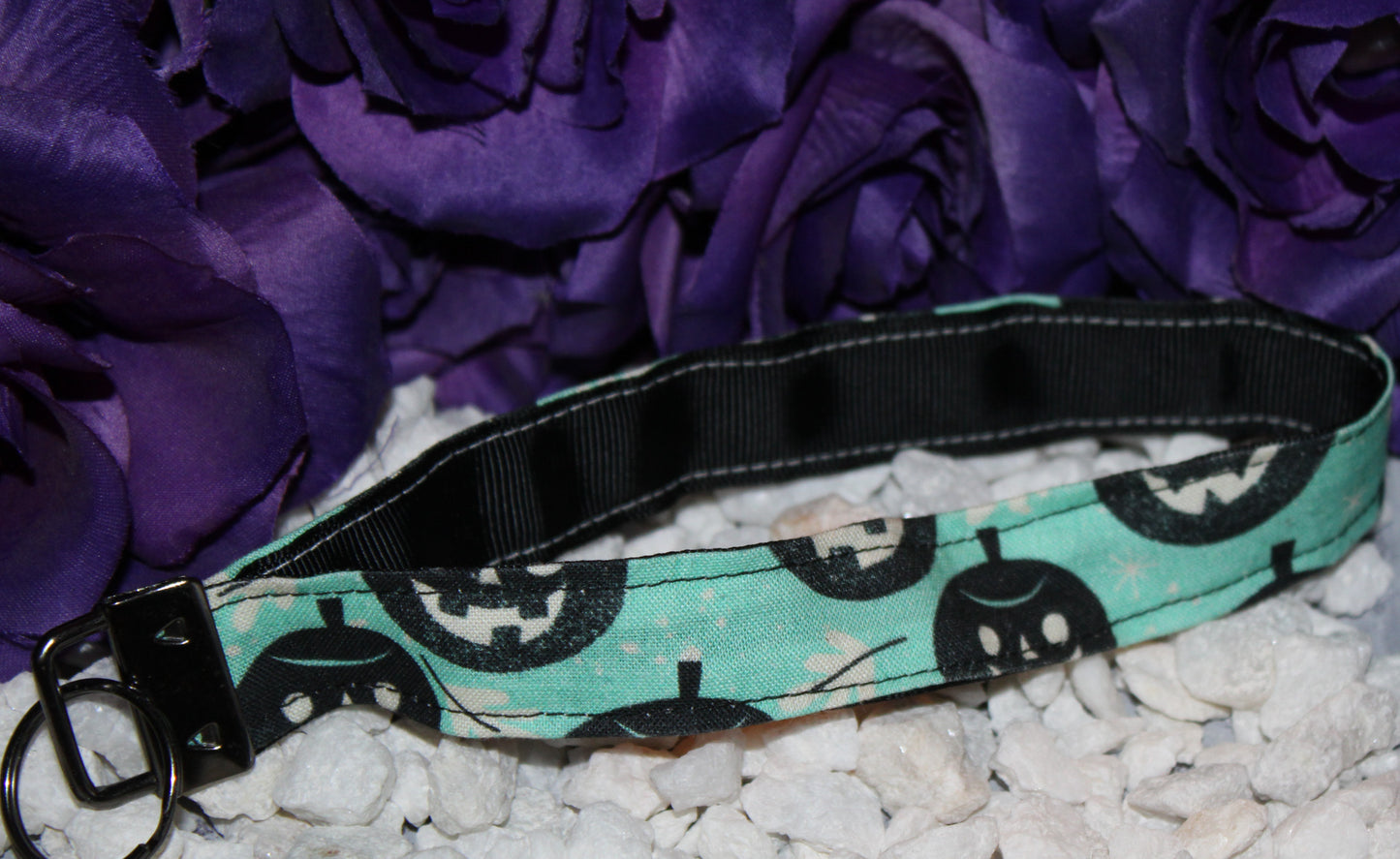 Handmade Teal Pumpkin Key Fob Wristlet