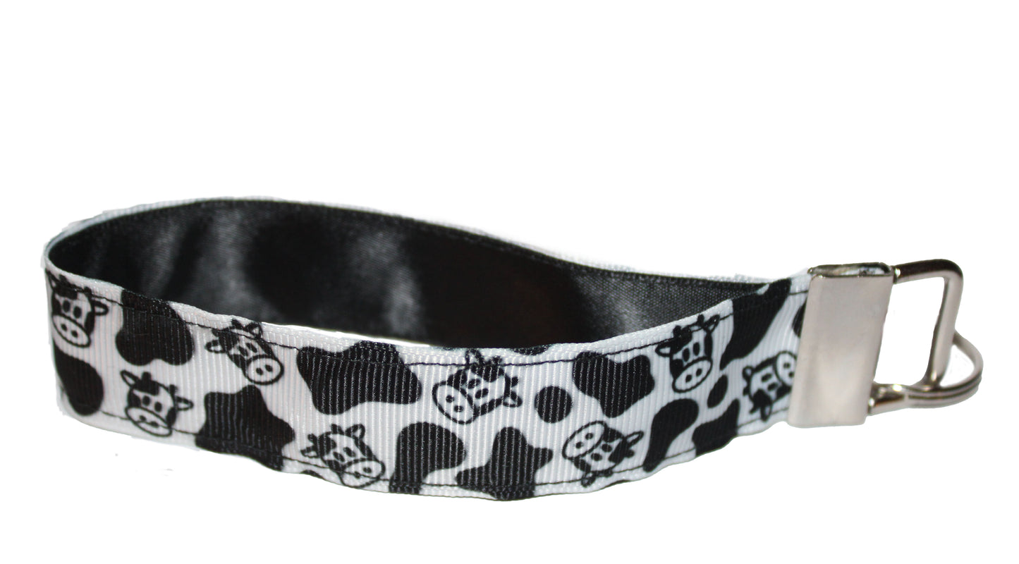 Farmhouse Chic Key Fob Wristlet with Black and White Cow Head