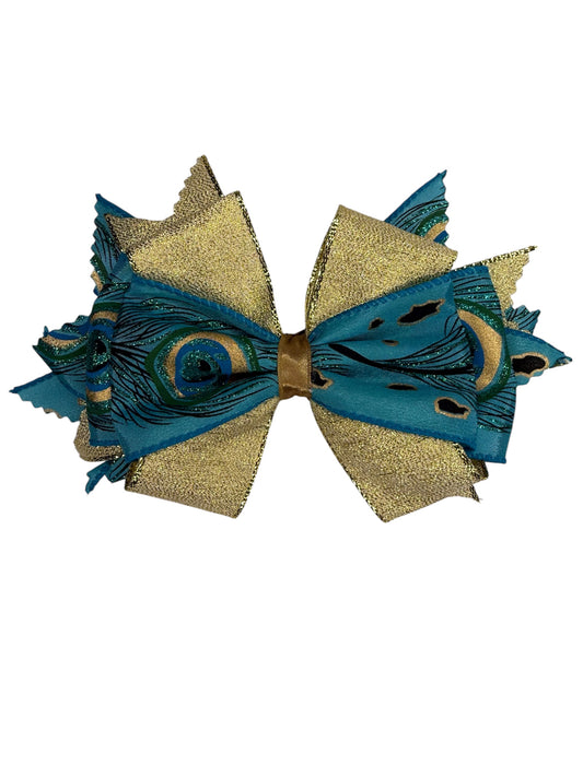 Peacock Elegance  Large Hair Bow