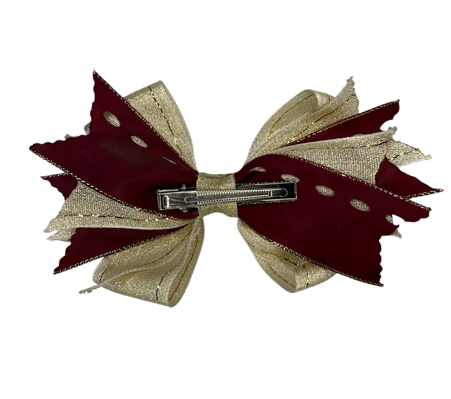 Burgundy & Gold Large Hair Bow