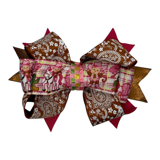 Pink & Brown Cowgirl Medium Hair Bow