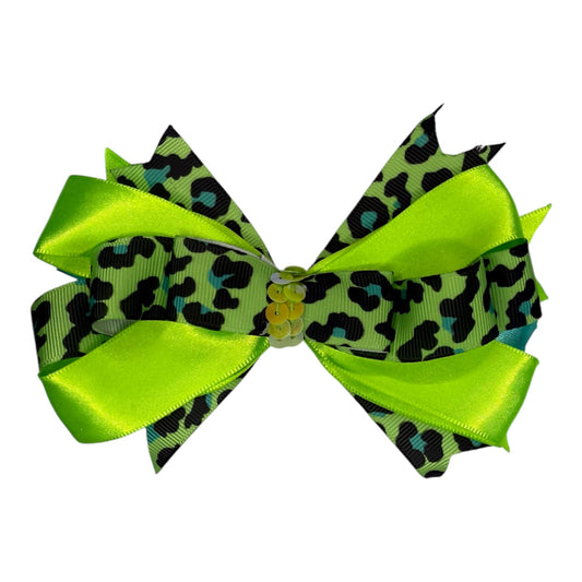 Emerald Leopard  Large Hair Bow
