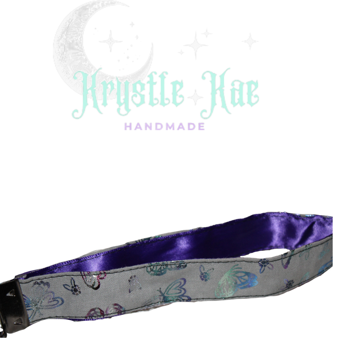 Grey Key Fob Wristlet with Whimsical Butterflies