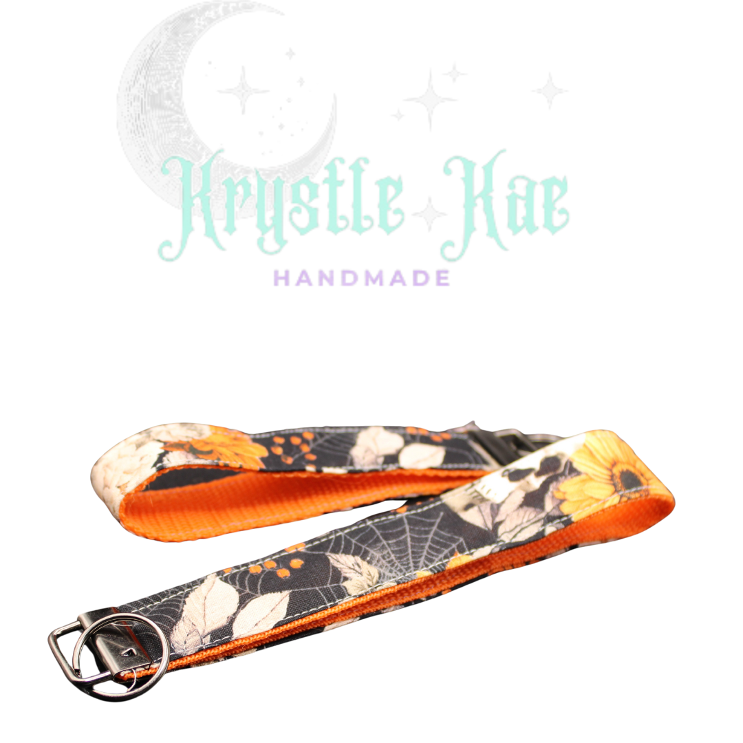 Orange Flower with Skull Key Fob Wristlet - Floral Accessory with a Twist!