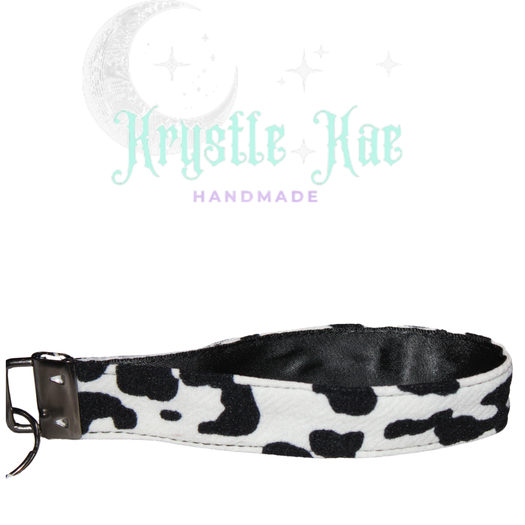 Black and White Cow Print Keychain Wristlet - Fun Animal Print Accessory