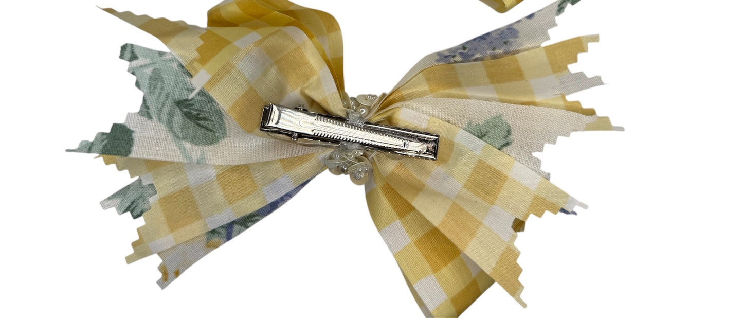 Floral Gingham Large Hair Bow