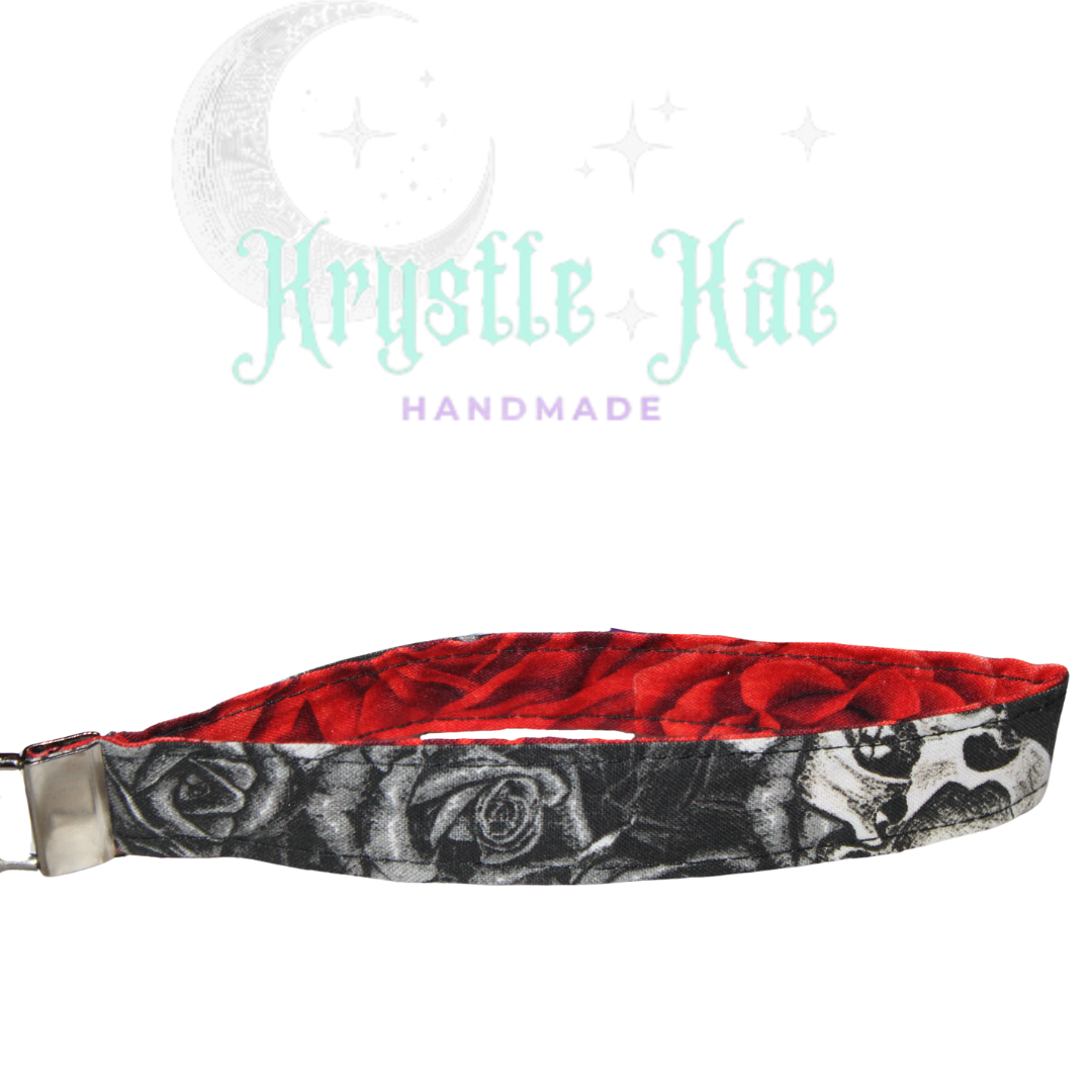 Gothic Style Skulls and Roses Key Fob Wristlet - Handmade Keychain