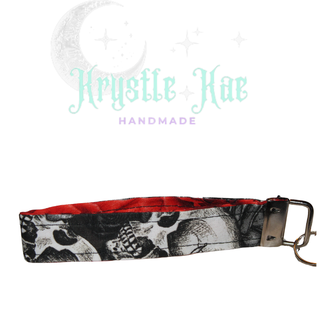 Gothic Style Skulls and Roses Key Fob Wristlet - Handmade Keychain