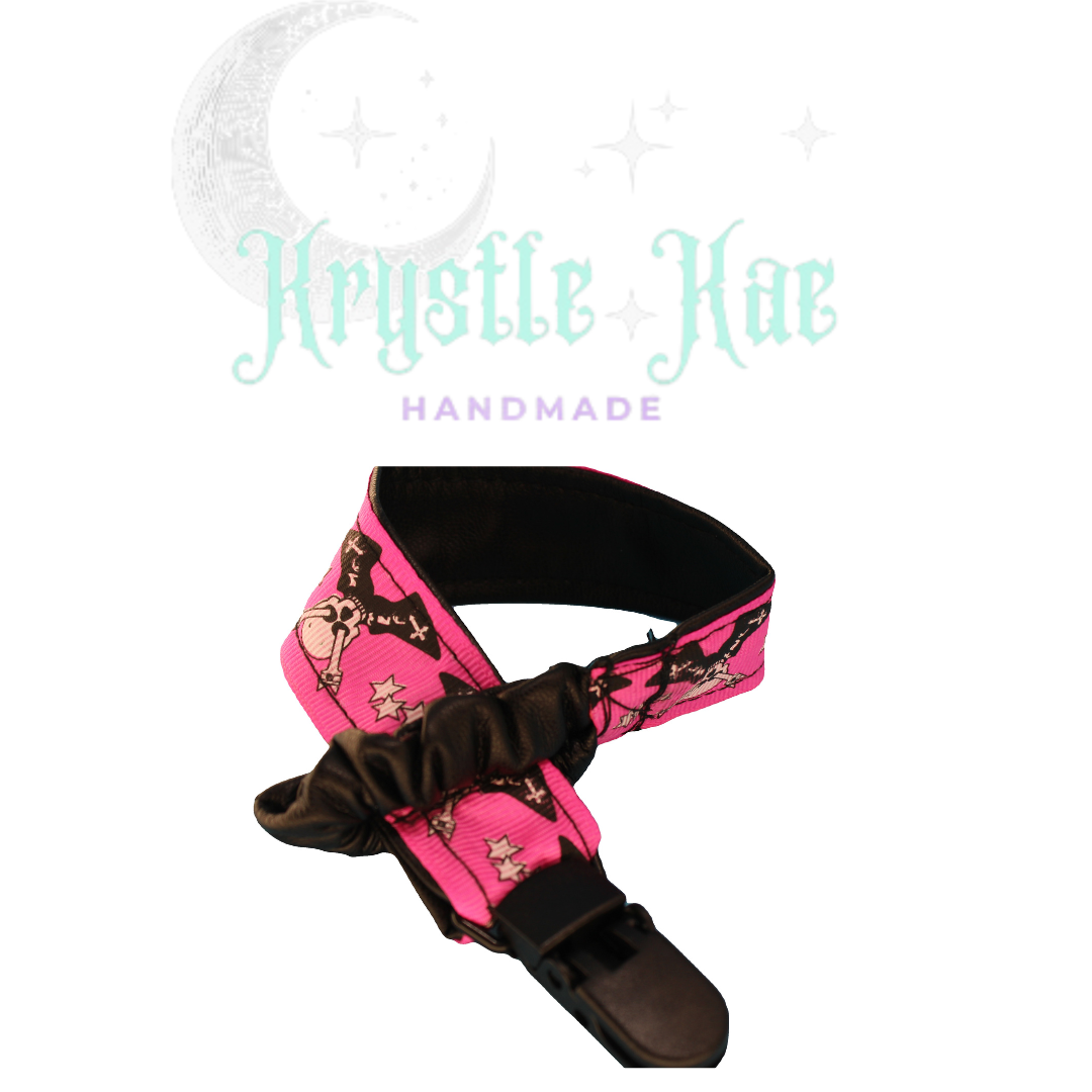 Rock Your Style: Pink Leather Guitar Pacifier Clip