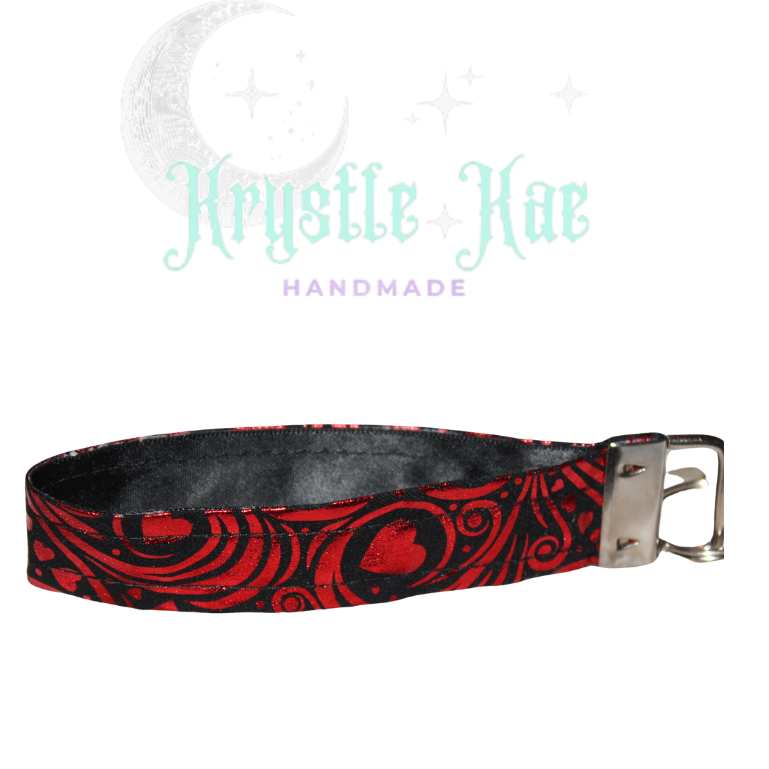 Handmade Shinny Red Hearts Key Fob Wristlet