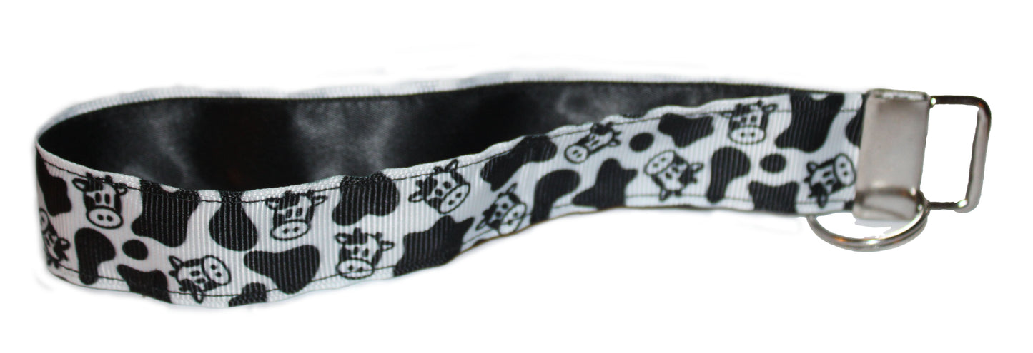 Farmhouse Chic Key Fob Wristlet with Black and White Cow Head