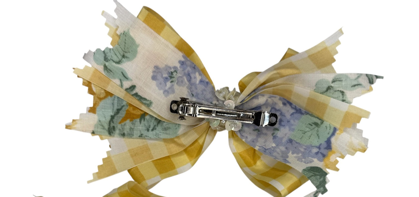 Floral Gingham Large Hair Bow