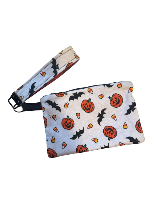 Bats and Pumpkins, A Halloween Themed Zipper Pouch and Wristlet