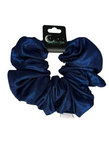 Blue scrunchie with packaging on a white background